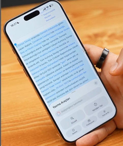 Apple Intelligence ile yazı kopyalama
