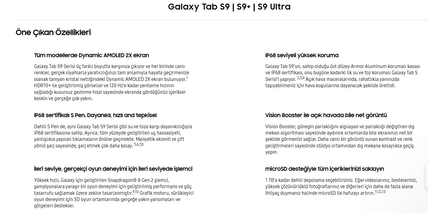 Samsung Galaxy Tab S9 Ekran Özellikleri
