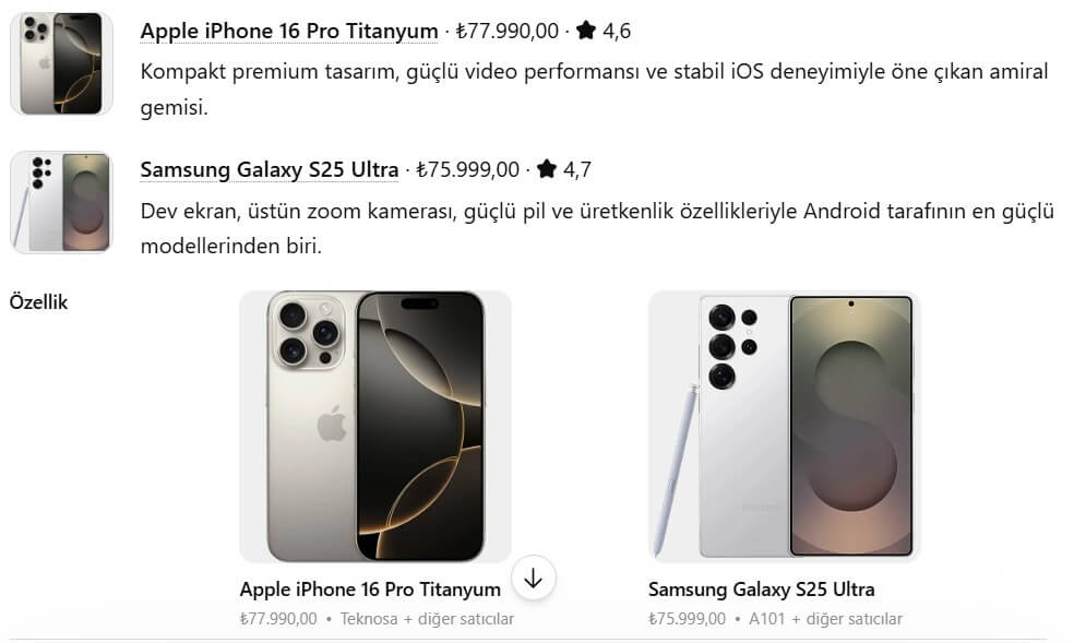 iPhone 16 Pro vs Samsung S25 Ultra2026 fiyatları